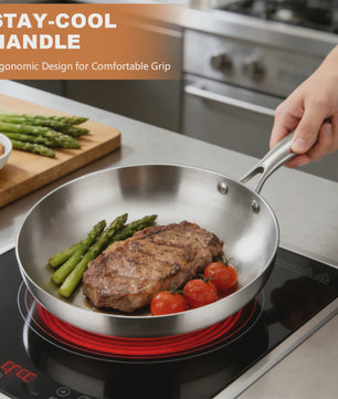 3-delige RVS Koekenpan Set - Snel & Gelijkmatig Verwarmen, Gezond Koken