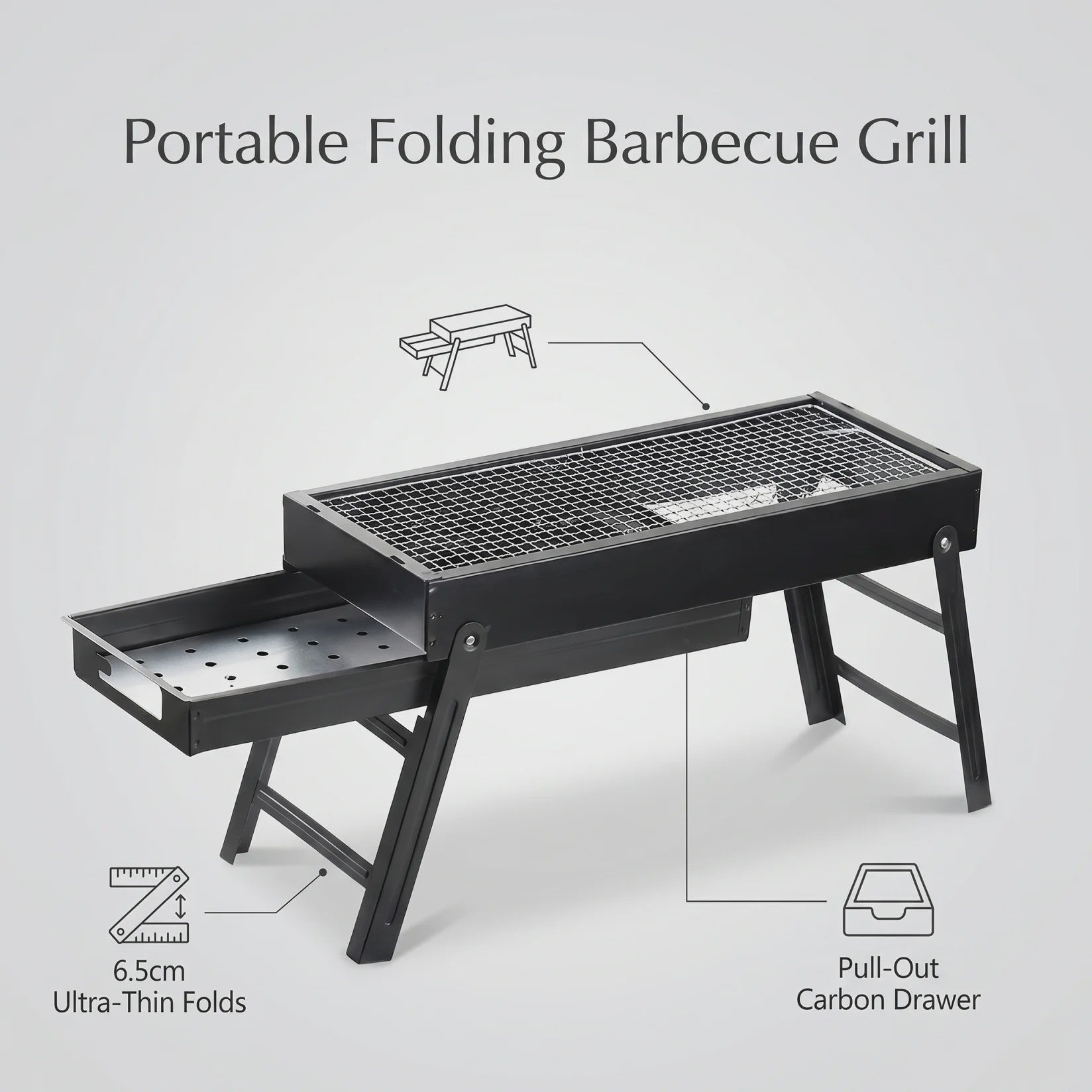 Opvouwbare Draagbare Barbecue met Aslade - Compact & Stabiel voor Camping & Picknick