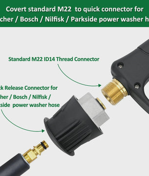 Hogedrukreiniger Pistool & Schuimkanon Kit met 1/4" Snelkoppeling en M22-14 Adapter