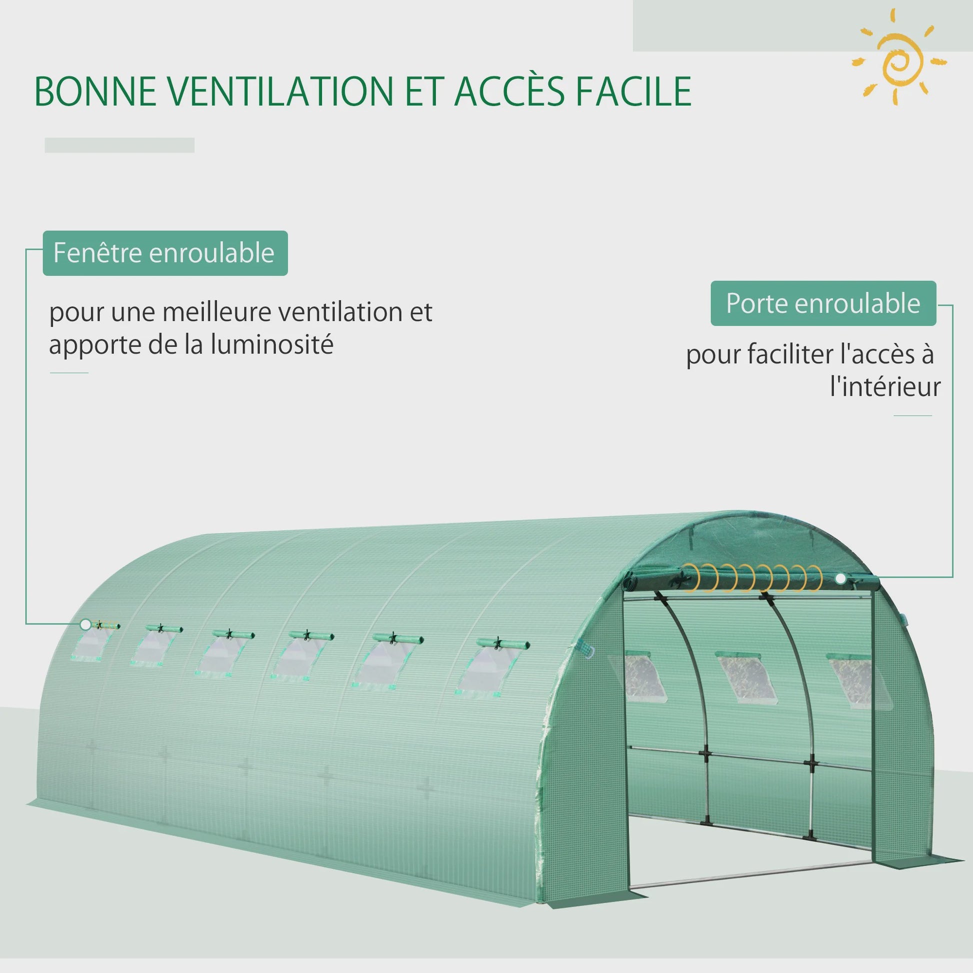 Outsunny Tunnelkas Hoes 6x3x2m - UV-bestendig, Waterdicht met 12 Ramen & Roldeur