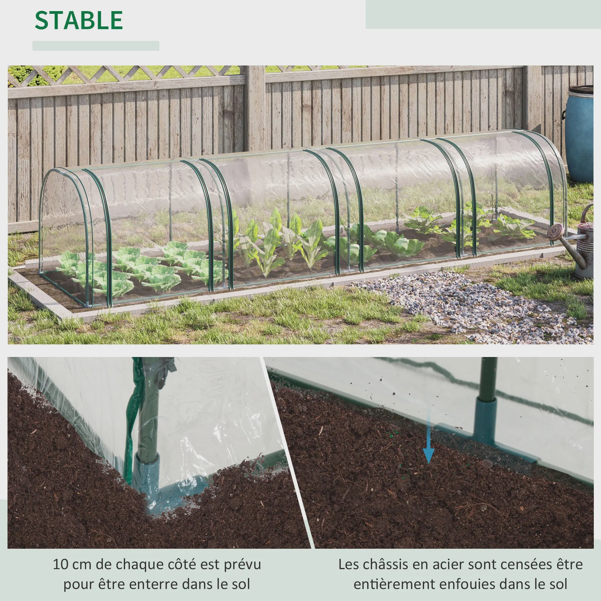 Outsunny Mini Tunnel Kas met Staalframe, UV-bescherming en 4 Roldeuren - 3.95m Lengte