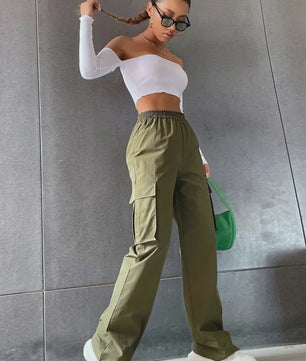 Y2K Cargo Broek Dames - Baggy Fit met Elastische Taille en Retro Stijl