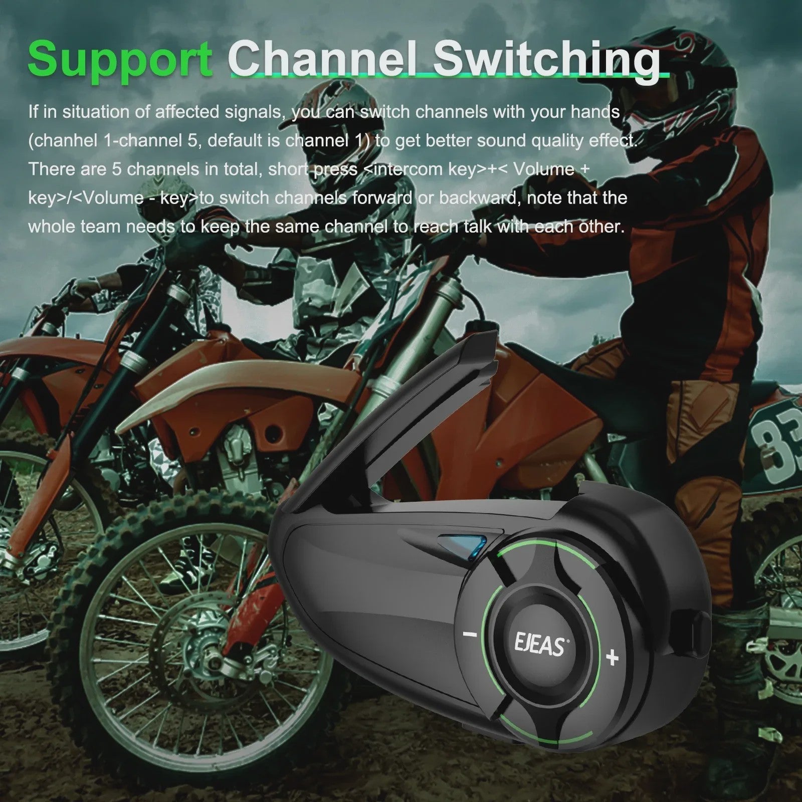 EJEAS Q8 Motorhelm Intercom Systeem - Bluetooth 5.1 Mesh 3.0, APP Bediening