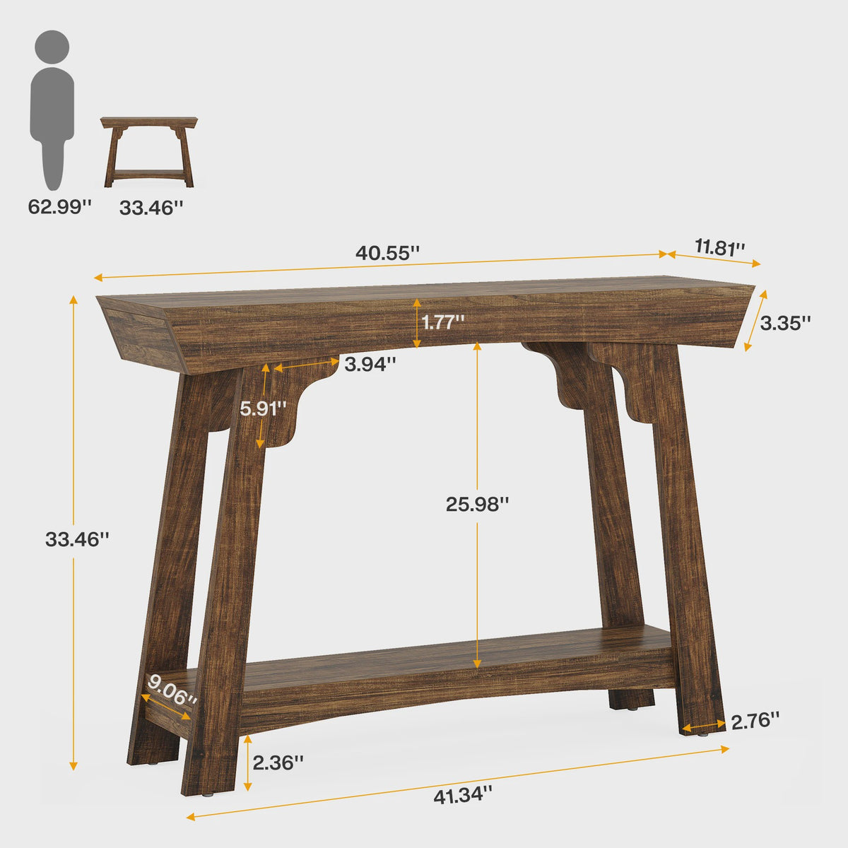 Houten Console Tafel met Opbergplank - Smalle Haltafel in Boerderijstijl