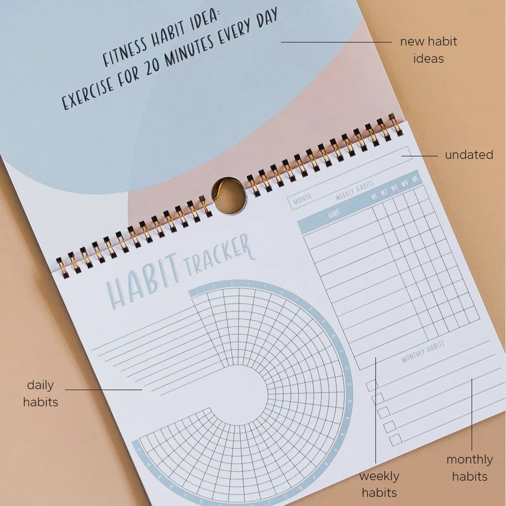 Motiverende Habit Tracker Kalender & Journal - 12 Maanden OngeДата