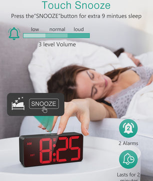 ORIA Digitale Wekker - Batterijgevoed met Groot LED Display, Dubbel Alarm & Snooze