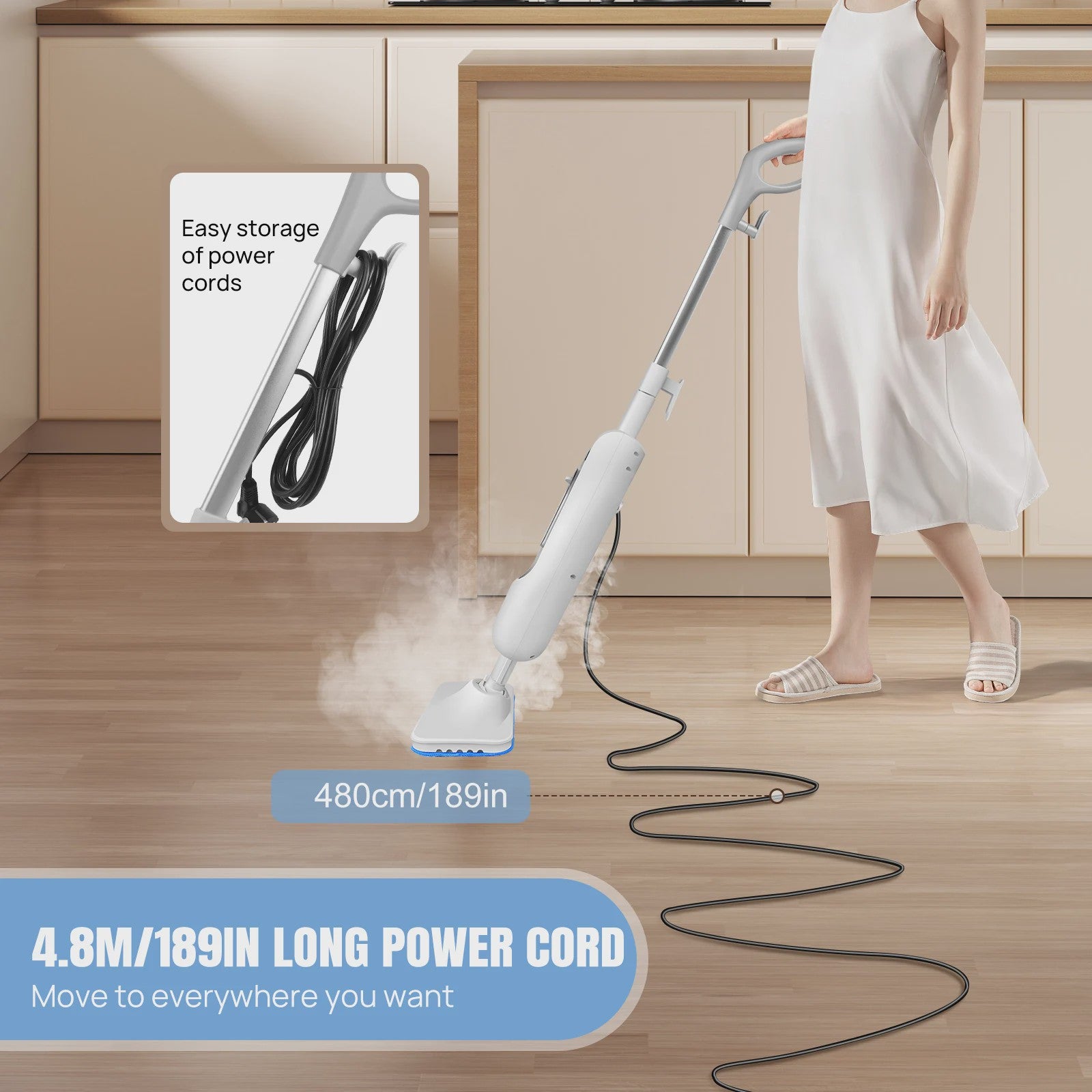 Stoomreiniger Mop met 2 Stoomstanden, 400ml Tank en Sterilisatie