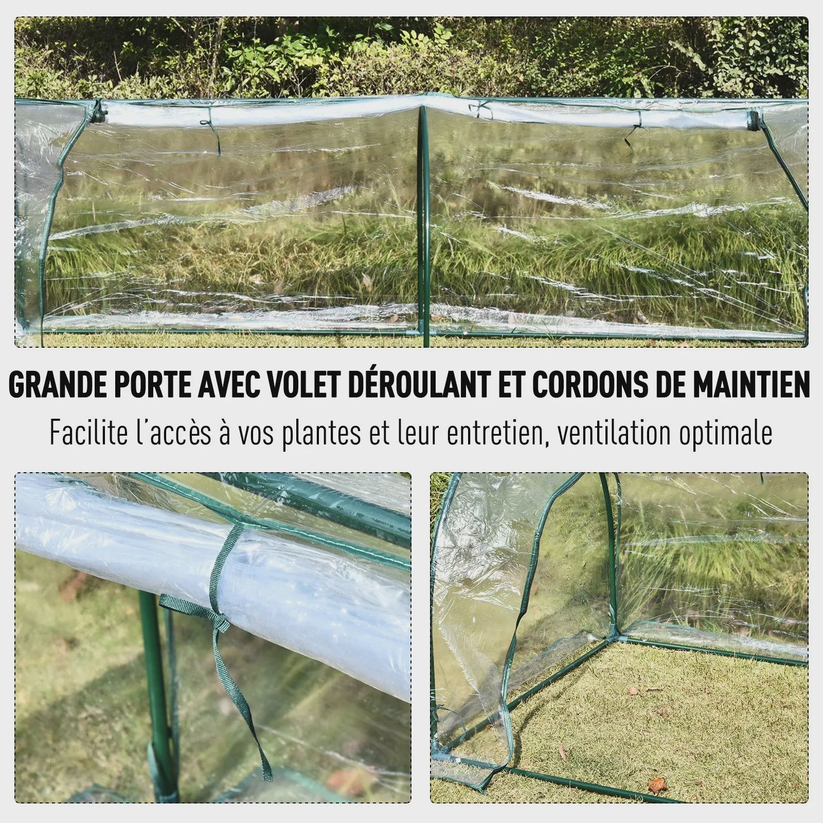 Outsunny Tunnel Kas - 2.5x1x0.8m - Grote Deur met Rits - Transparant