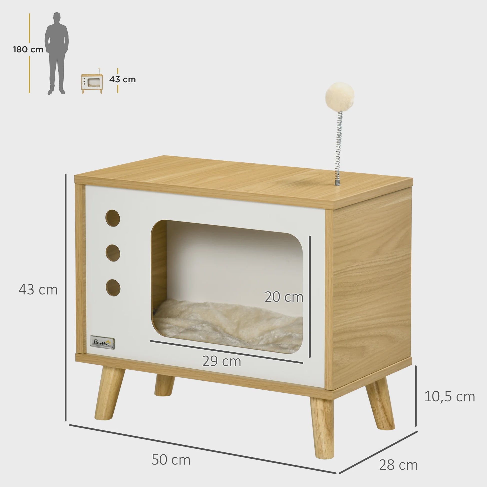 Pawhut Kattenmand in Retro TV-Design met Zachte Kussens - 50x28x43 cm