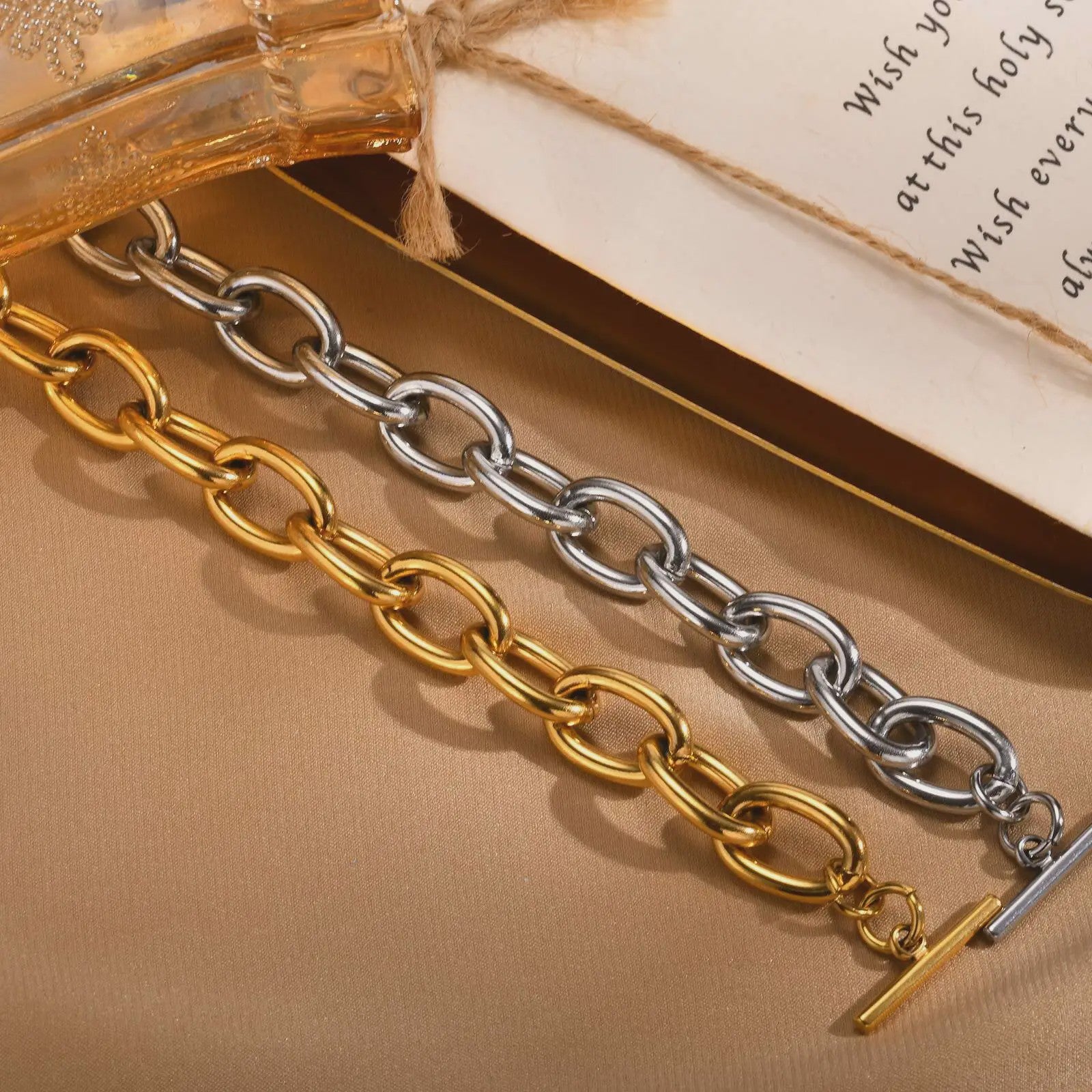 Gouden Chunky Schakelarmband met OT Sluiting - Roestvrij Staal, Aanslagvrij