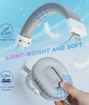 FIFINE H9W Gaming Headset met 7.1 Surround Sound, USB & 3.5mm Jack, Microfoon - Wit