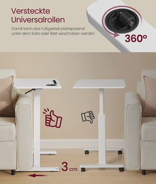 VASAGLE Mobiele bijzettafel met wielen, verstelbare hoogte, 70x40 cm, 2 bekerhouders - Ideaal als laptoptafel of bar