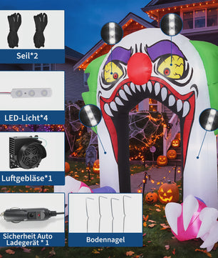 Opblaasbare Halloween Clown Poort 180cm met LED Verlichting - Tuindecoratie