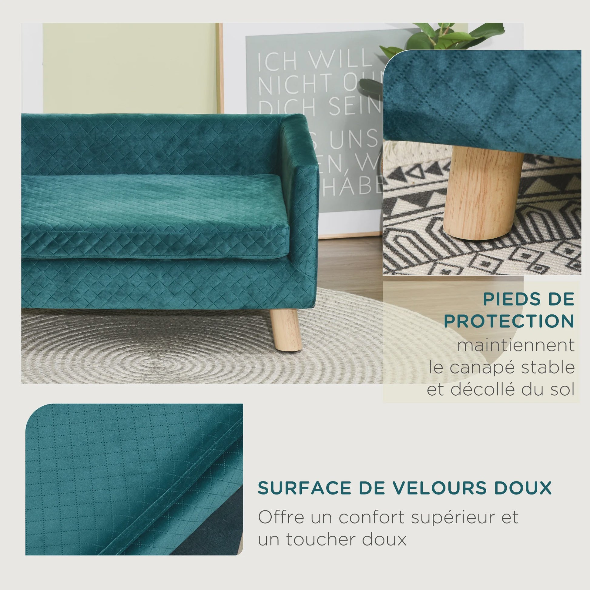 Luxe Hondensofa met Scandinavisch Design - Zacht Fluweel, Blauw, 64x45x36 cm