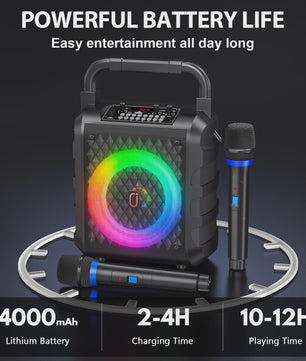T18 Draagbare Bluetooth Speaker met Microfoon, Karaoke Machine & LED Verlichting