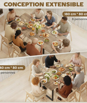 Uitschuifbare Eettafel Industrieel Stijl - 140-180 cm - Natuurlijk Hout Effect - Geschikt voor 6-8 Personen