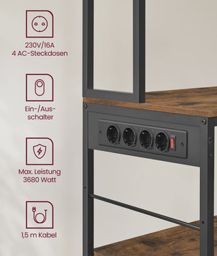 VASAGLE Keukenrek met Stopcontacten - 40x100x180.4 cm - Bruin