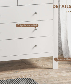 Stijlvolle Witte 5-Laden Commode met Handgrepen en Anti-Tip Beveiliging - Ideaal voor de Slaapkamer