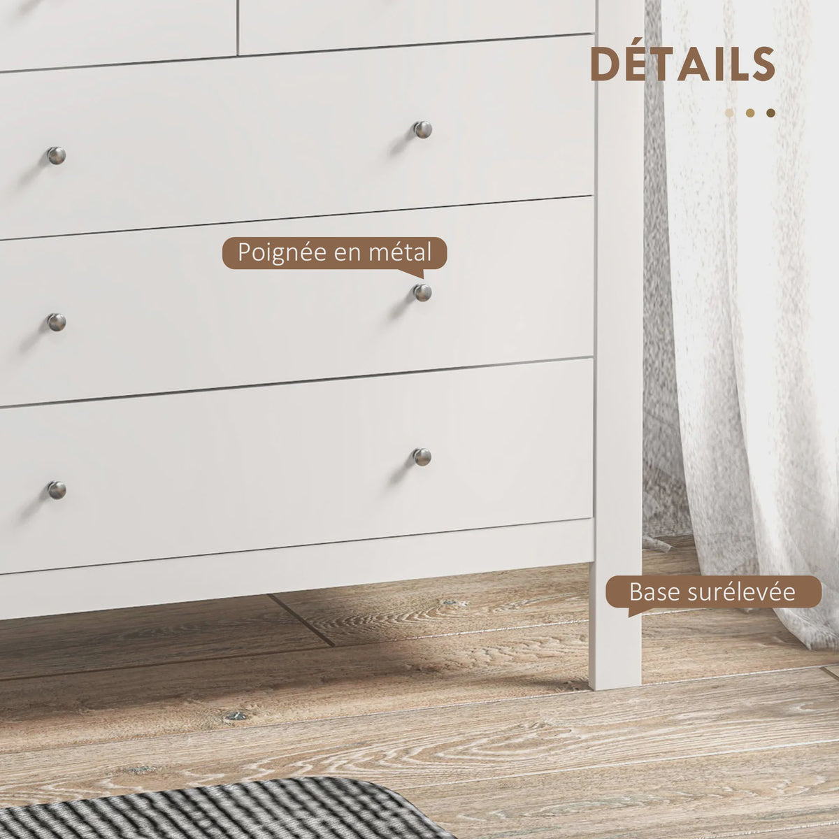 Stijlvolle Witte 5-Laden Commode met Handgrepen en Anti-Tip Beveiliging - Ideaal voor de Slaapkamer