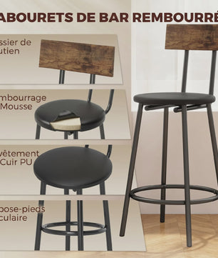 Homcom Bartafel Set met 2 Krukken - Hoog Keukentafelmeubel met PU-zittingen en Voetensteun - Bruin