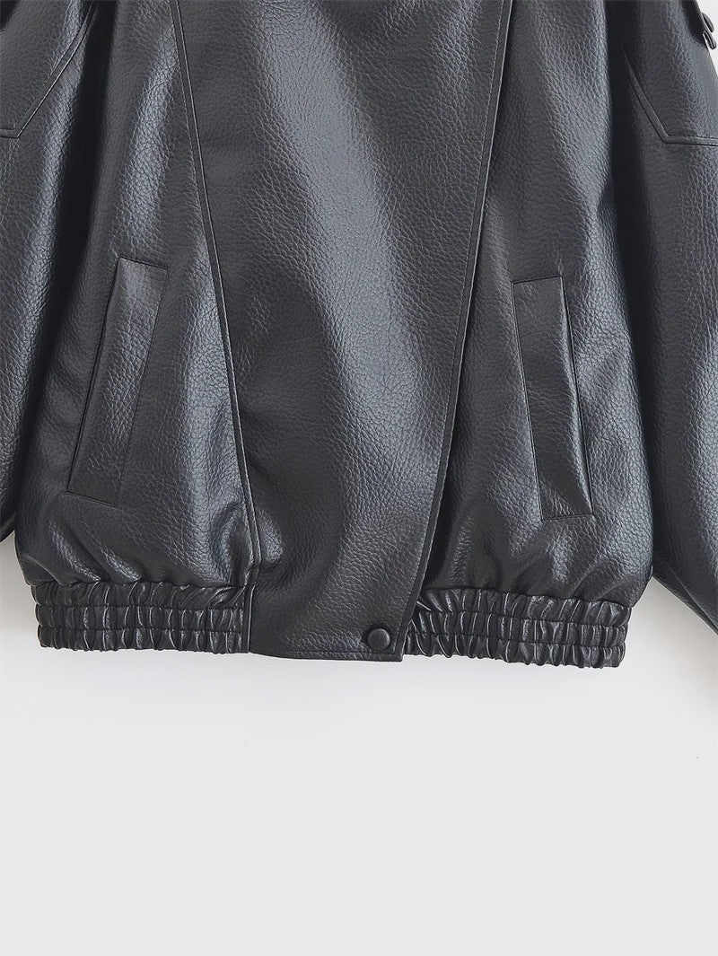 Zwarte Dames Faux Leren Jas - Stijlvolle Motorjas voor Herfst & Mode
