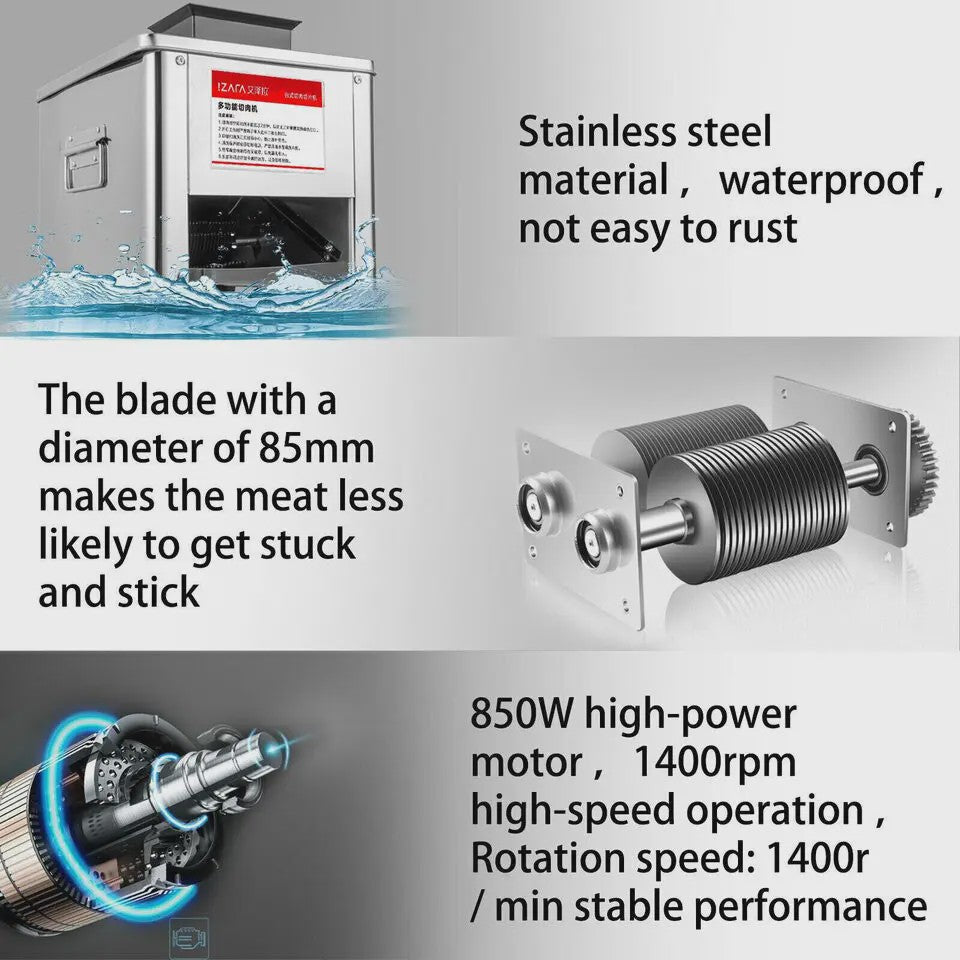 Professionele RVS Vlees Snijmachine 850W - Snel en Efficiënt Vlees, Vis en Groenten Snijden