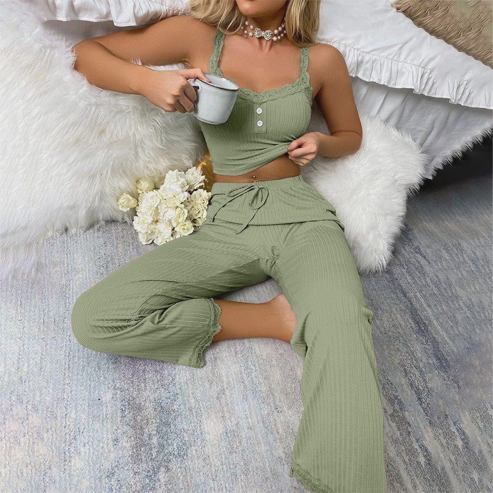 Dames Pyjama Set met Kantafwerking - Sexy Loungewear Set