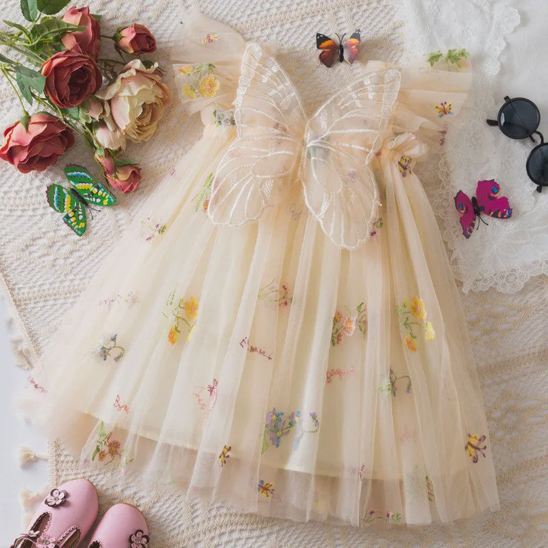 Zomerse Prinsessenjurk Meisjes met Kant en Bloemenprint - Perfect voor Feestjes en Bruiloften