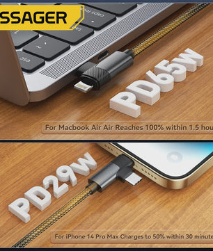 Essager 2-in-1 Hoek Kabel: PD 65W Snelladen & Data | USB-C & Lightning