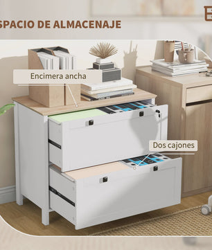 Homcom Archiefkast met 2 Lades, Hangmappen en Slot - Oak/Wit - 79x40x72 cm