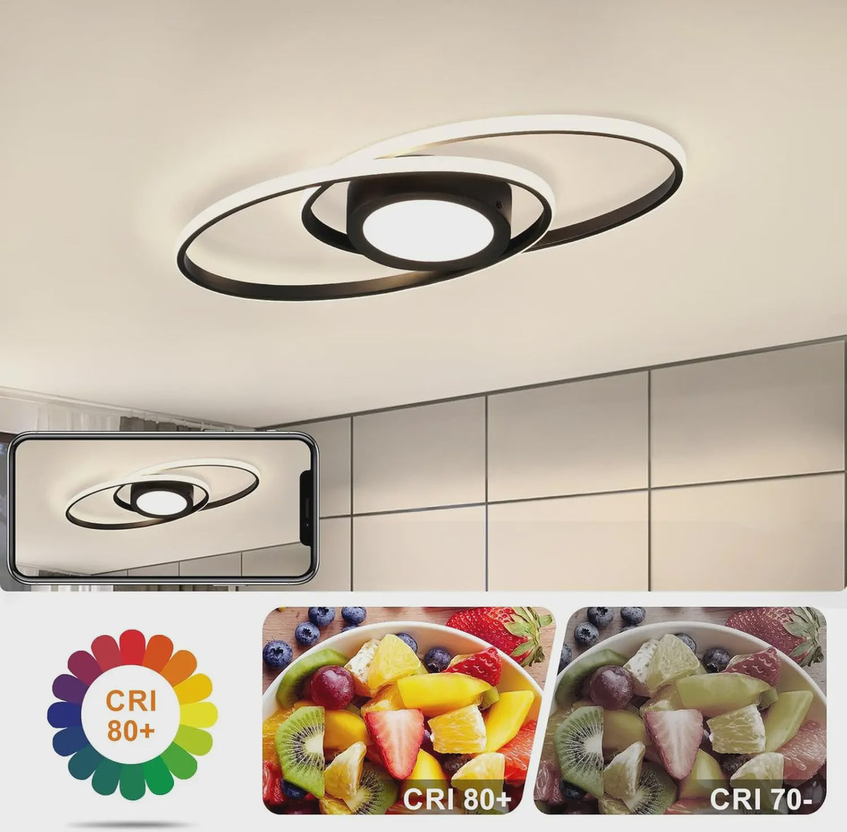 Moderne Zwarte LED Plafondlamp 48W Dimbare met Afstandsbediening & Kleurtemperatuur 3000K-6500K