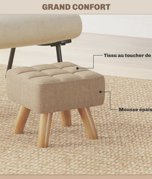 Stijlvolle Voetenbank / Poef met Stoffen Zitting en Houten Poten - Compact en Comfortabel