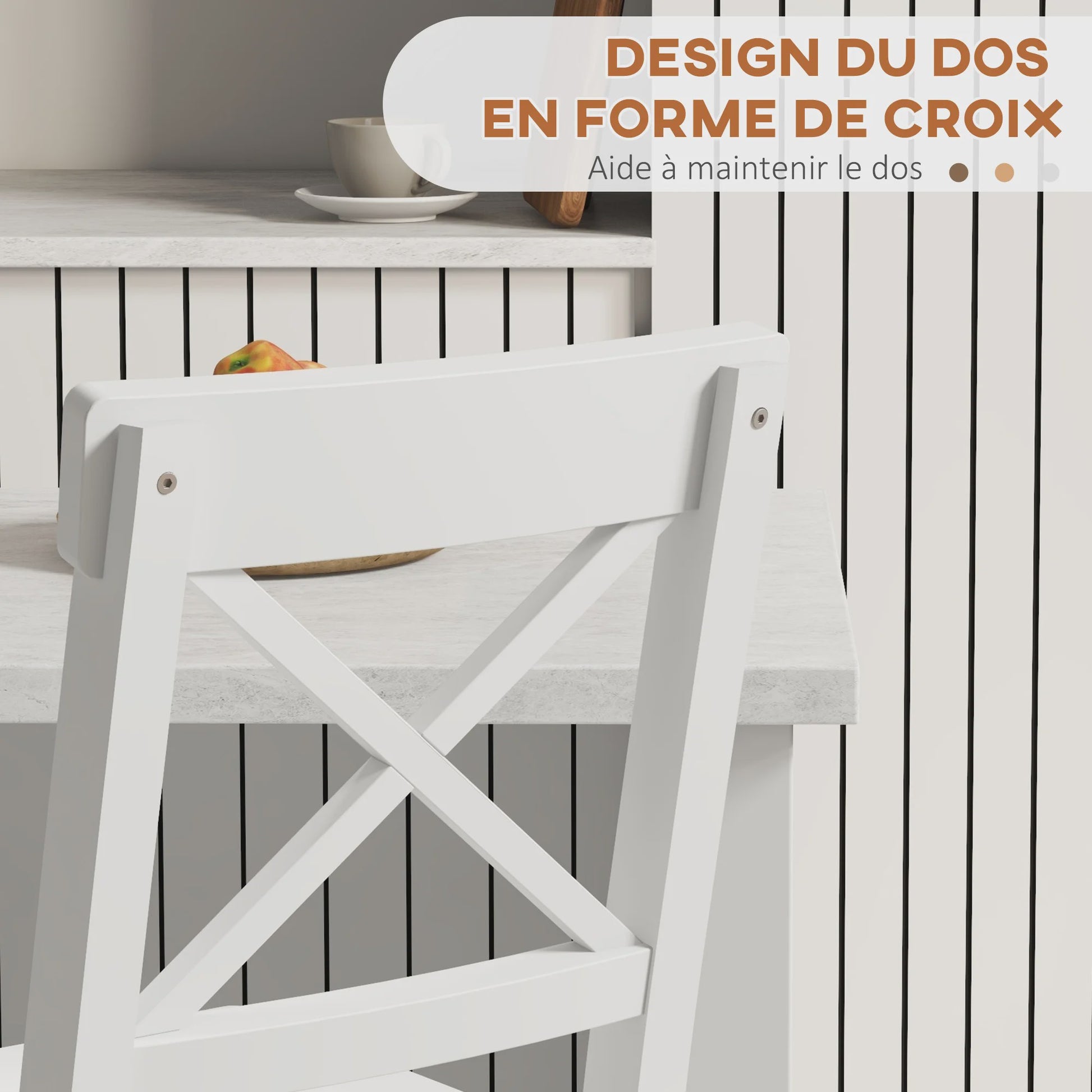 Set van 2 Houten Barkrukken - Landelijke Stijl, 60cm Hoog met Voetensteun - Wit