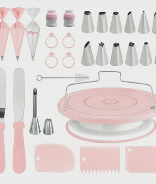 Professionele Taart Decoratie Set: 80 Delig met Draaiplateau & Spuitmondjes