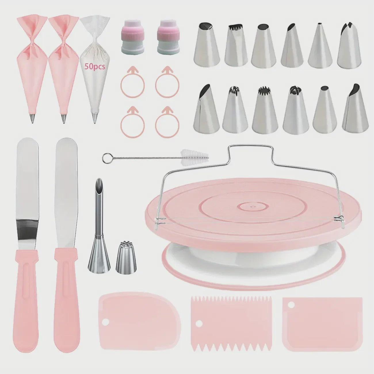 Professionele Taart Decoratie Set: 80 Delig met Draaiplateau & Spuitmondjes