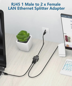 RJ45 Netwerk Splitter Adapter 1 Male naar 2 Female - CAT6/CAT5 Compatibel
