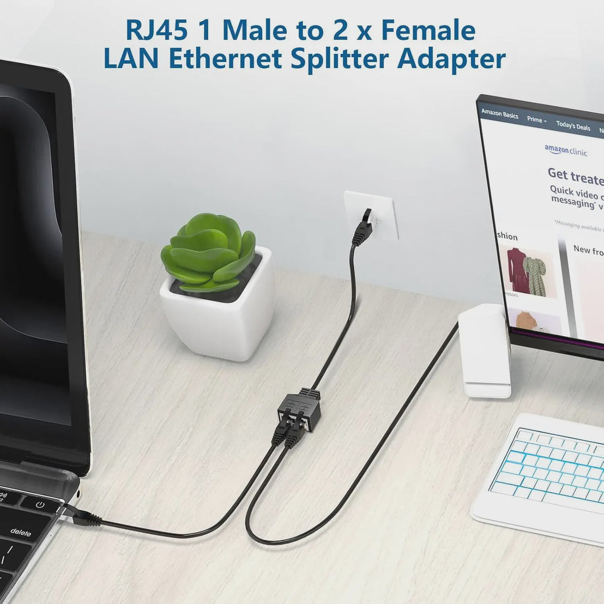 RJ45 Netwerk Splitter Adapter 1 Male naar 2 Female - CAT6/CAT5 Compatibel