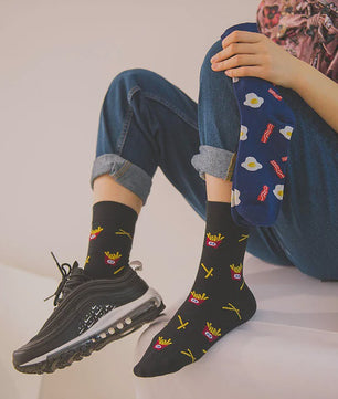 Grappige Heren Sokken met Food Prints: Avocado, Friet, Burger, Bier & Meer | Harajuku Stijl