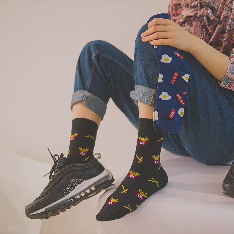 Grappige Heren Sokken met Food Prints: Avocado, Friet, Burger, Bier & Meer | Harajuku Stijl