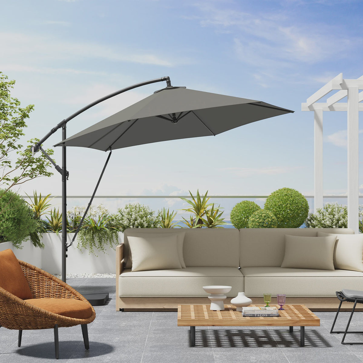 WOLTU Cantilever Parasol - Waterdicht, UV-beschermend met slinger en hoes voor tuin en terras