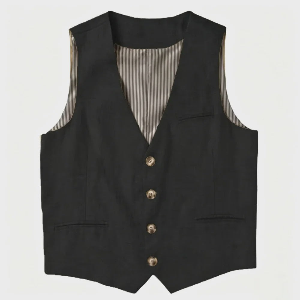 Linnen Heren Gilet - Zomer Waistcoat V-hals Single Breasted Lichtgewicht
