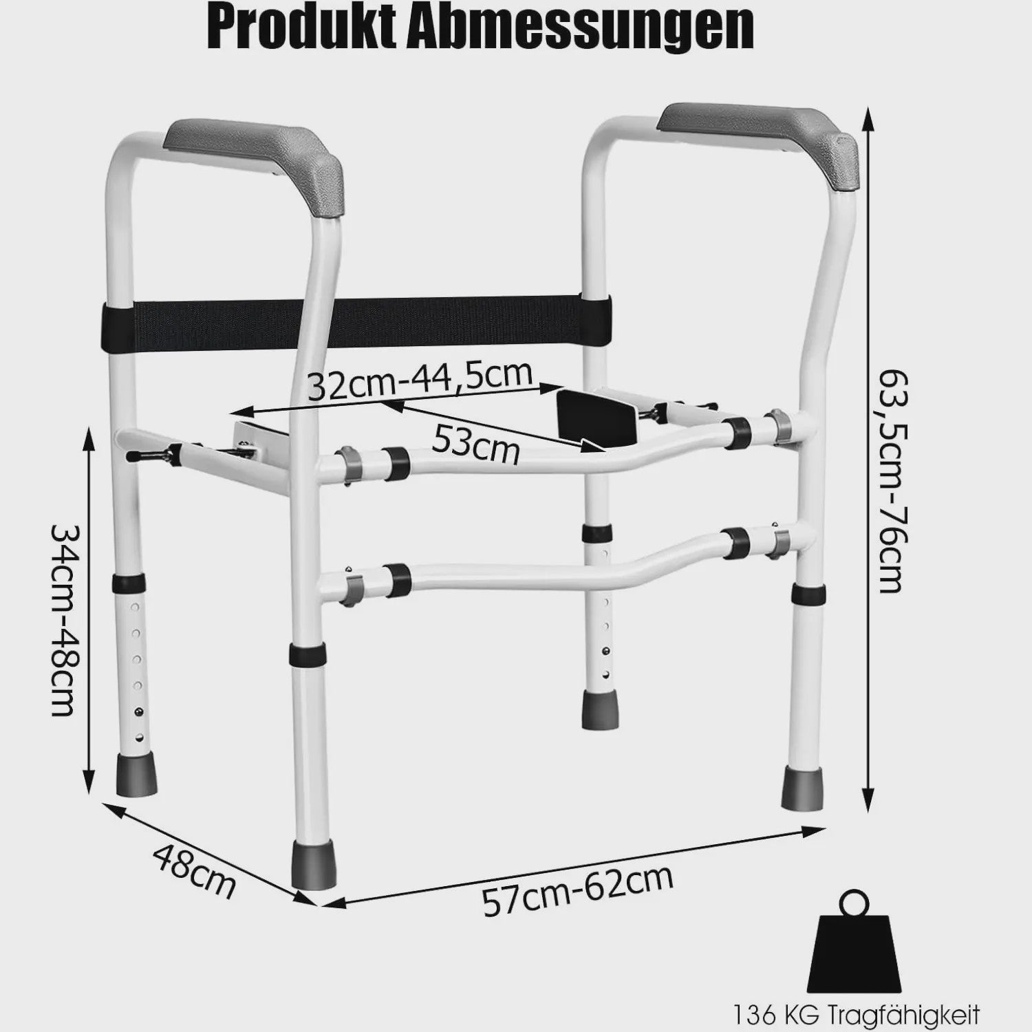 Toiletsteun met Armleuningen - In Hoogte Verstelbaar, Zonder Boren, Antislip