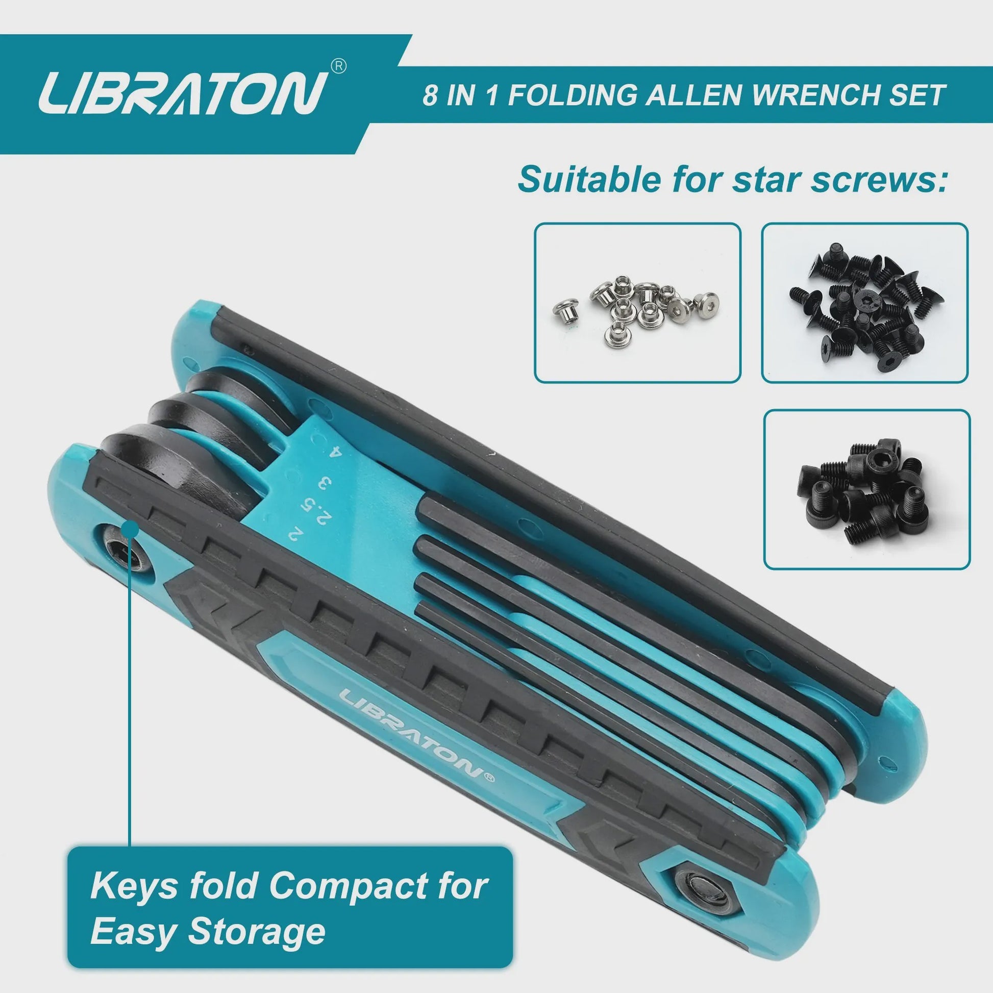 LIBRATON 8-in-1 Inklapbare Inbussleutel & Torx Set - Compact Gereedschap