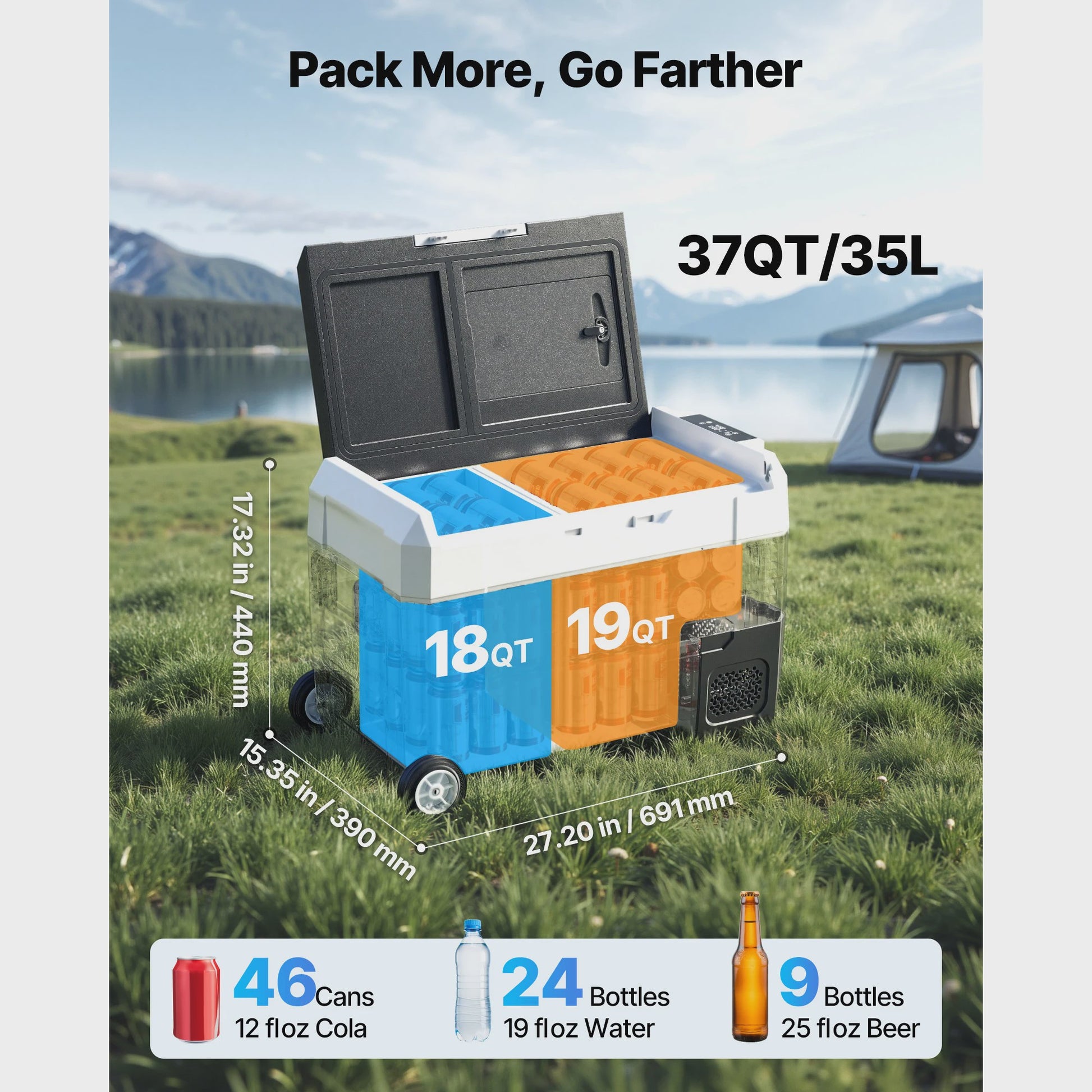 Draagbare Koelbox met Wielen & App Controle - 35L/45L/55L - Ideaal voor Auto, Camping & Thuis