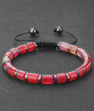 Blauwe Cilindervormige Agate Armband - Gevlochten Natuursteen Bangle voor Dames en Heren