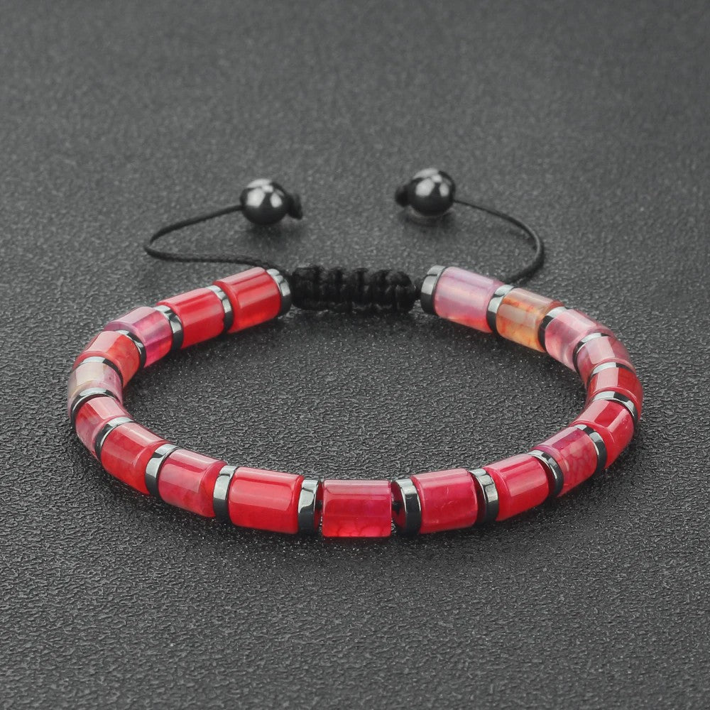 Blauwe Cilindervormige Agate Armband - Gevlochten Natuursteen Bangle voor Dames en Heren