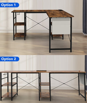 Industriële L-vormige Bureau 140/230cm met Opbergruimte en Geïntegreerd Stopcontact