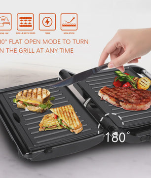Elektrische Contactgrill & Panini Pers - 750W - 180° Open - Grill, Bakplaat & BBQ