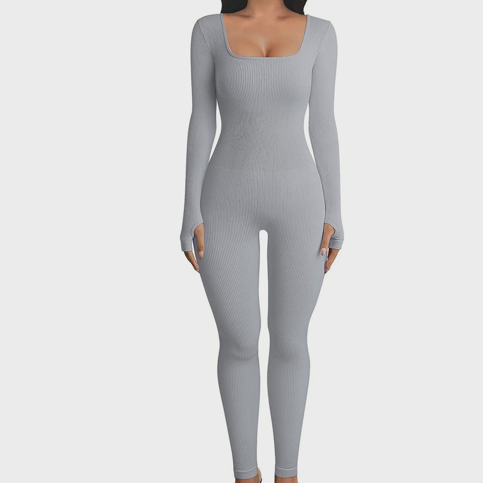 Ribbel Jumpsuit Dames - Naadloos Seamless Sport Bodysuit met Lange Mouwen