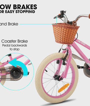 Hiland Kinderfiets 14, 16, 18 Inch - Meisjesfiets Groen/Roze met Mandje en Stabilisatoren